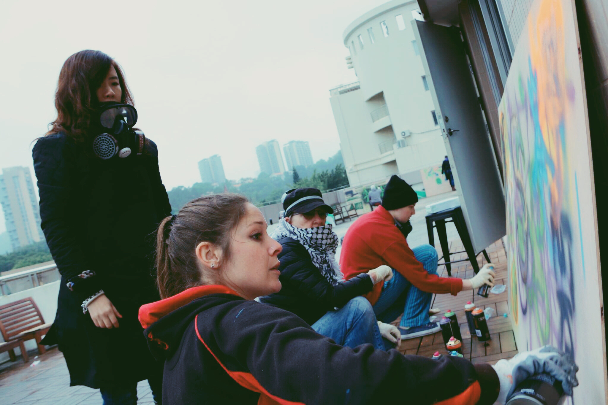 Graduates throwing caps